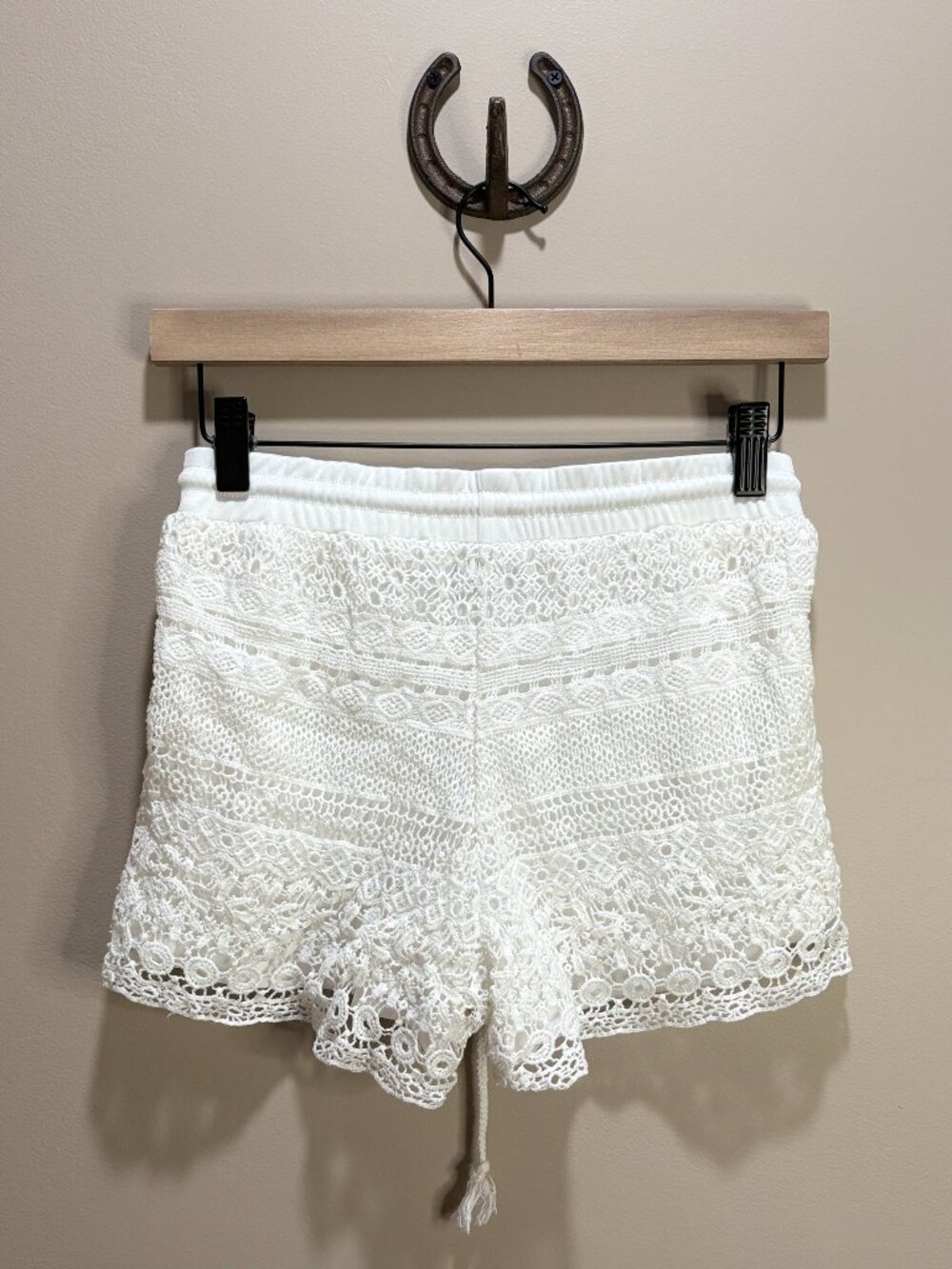 Timing White Ivory Crochet Shorts Elastic Drawstring‎ Waist Boho Lace - Picture 4 of 4
